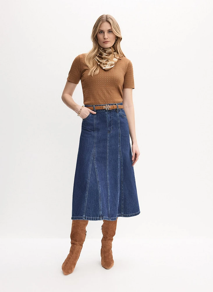 Jupe midi en jean à ceinture