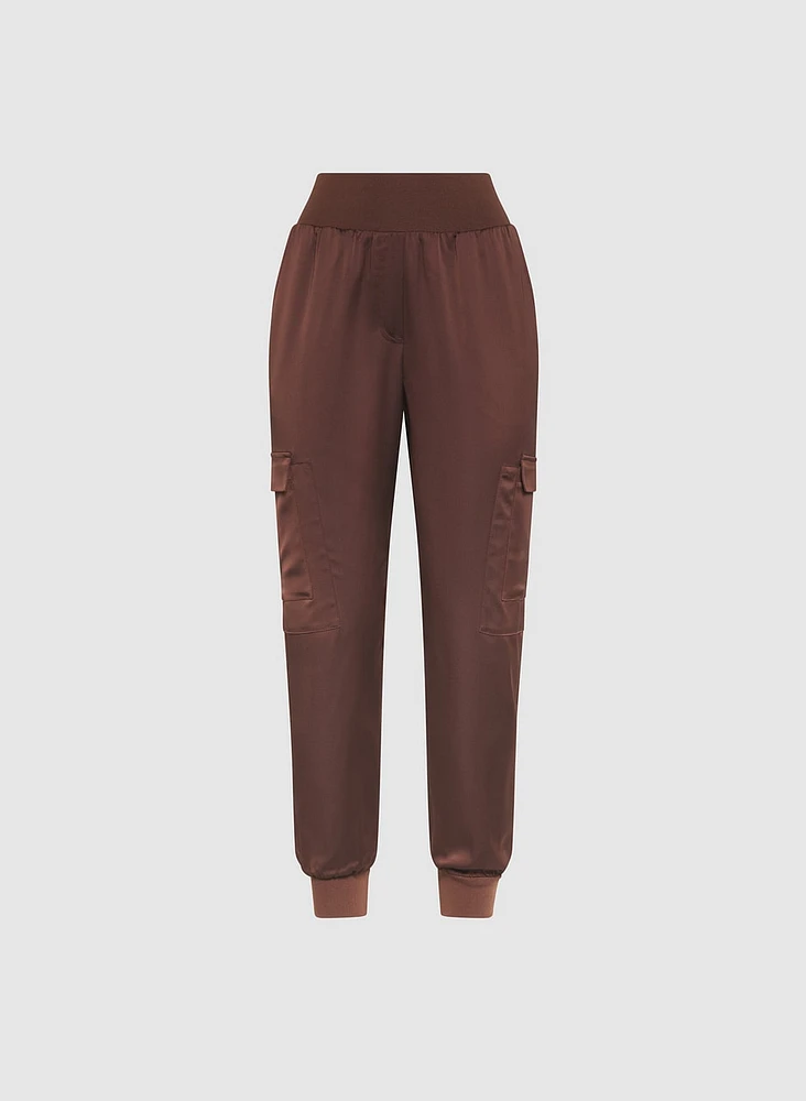 Pull-On Satin Cargo Pants