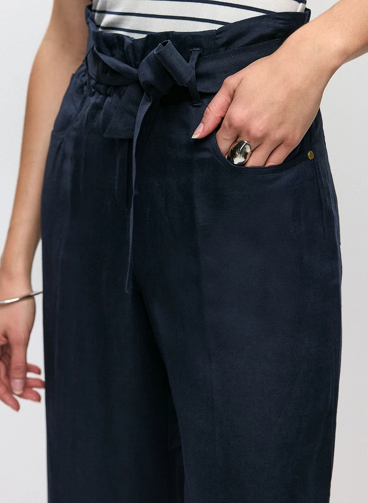 Linen-Blend Cropped Pants