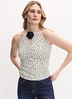 Rosette Embellished Dot Print Top