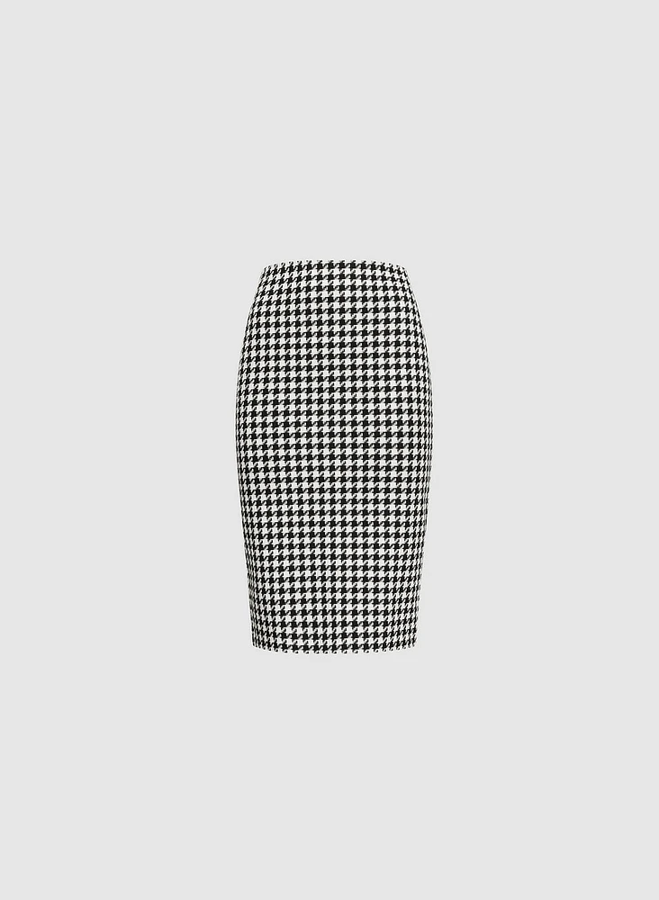 Houndstooth Print Pencil Skirt