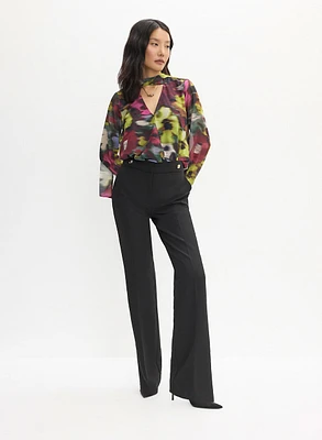 Floral Print Chiffon Blouse & Straight Leg Pants