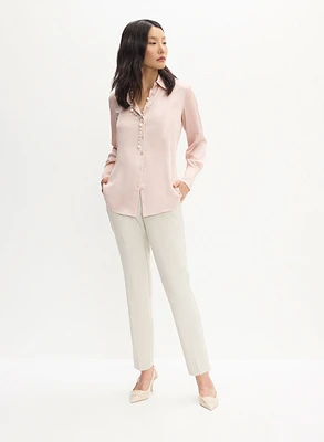 Button-Front Satin Blouse & Giselle Cut Pants