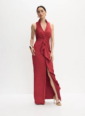 Knotted Waist Satin Dress