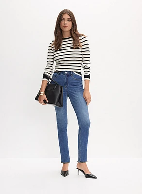 Stripe Print Sweater & Embellished Hem Jeans