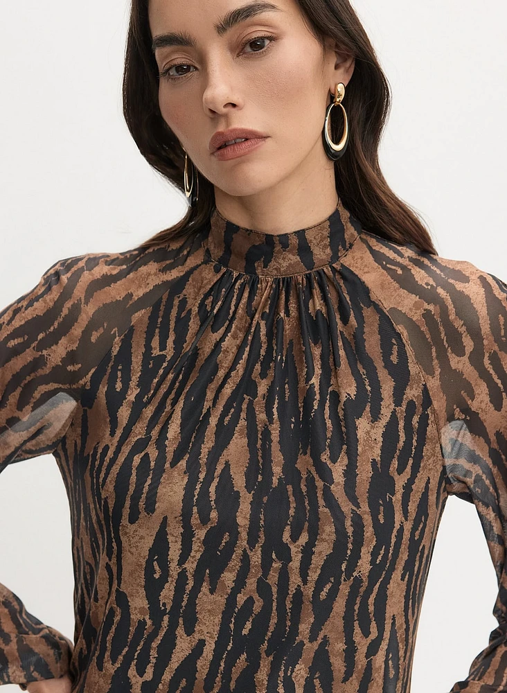 Animal Print Mesh Top