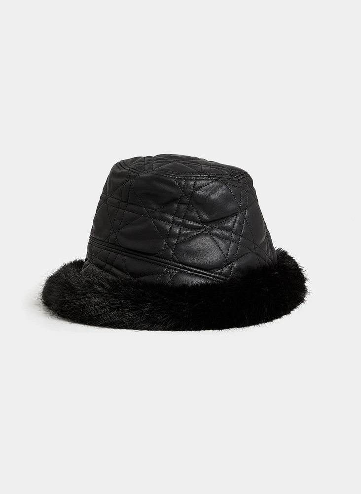 Quilted Vegan Leather Bucket Hat