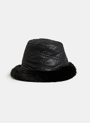 Chapeau cloche en faux cuir matelassé