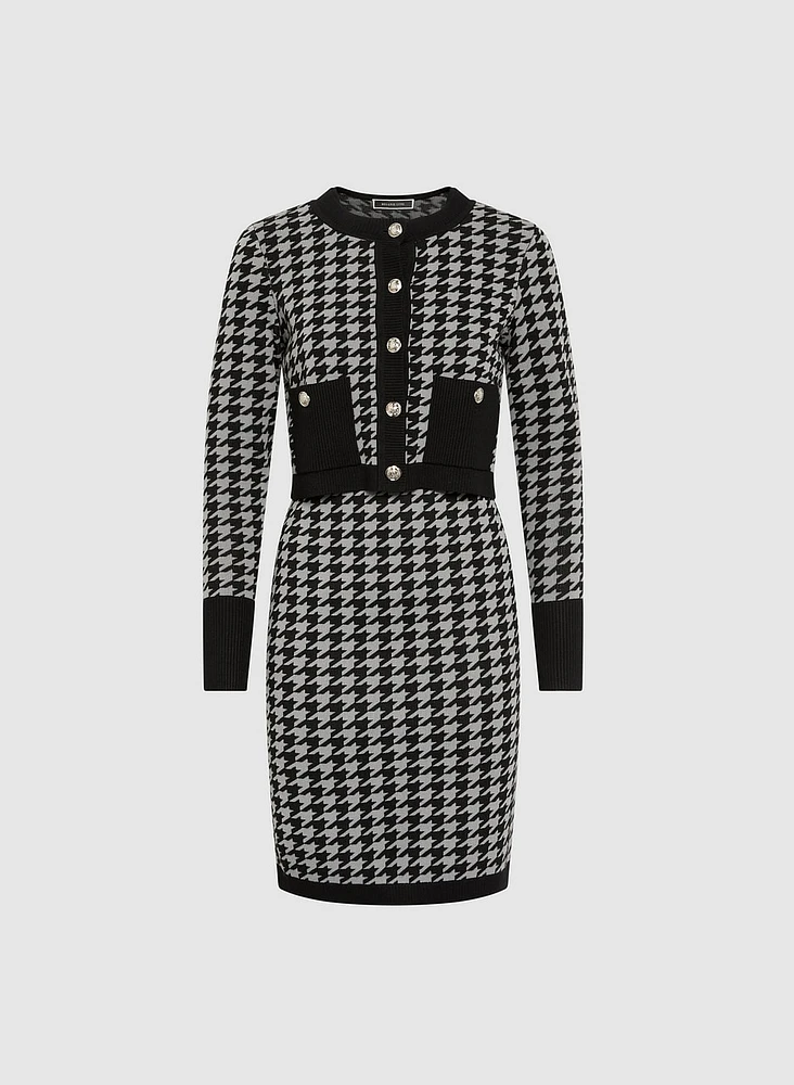 Houndstooth Print Jacket & Dress Set