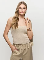 Fringe Trim Metallic Knit Tank