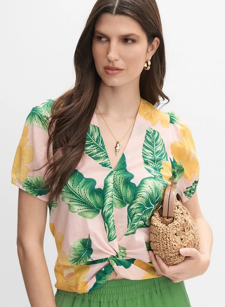 Blouse tropicale à ourlet torsadé