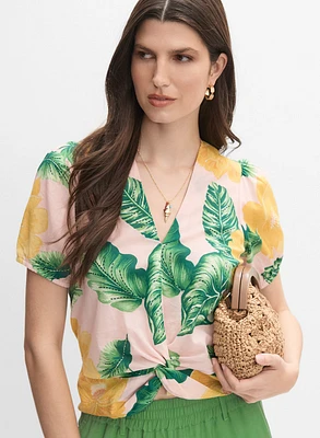 Blouse tropicale à ourlet torsadé