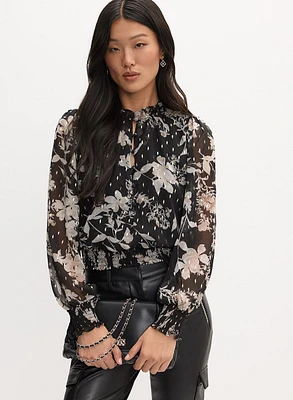 Blouse florale froncée