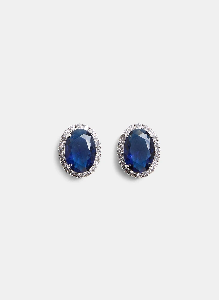 Crystal Border Oval Stud Earrings