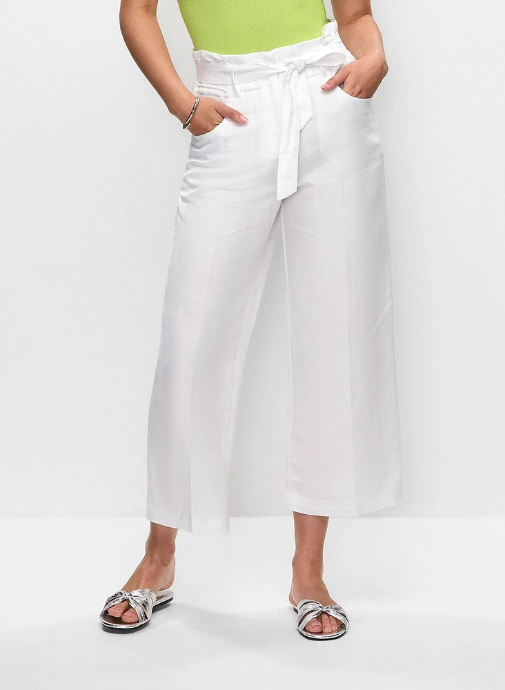 Linen-Blend Cropped Pants