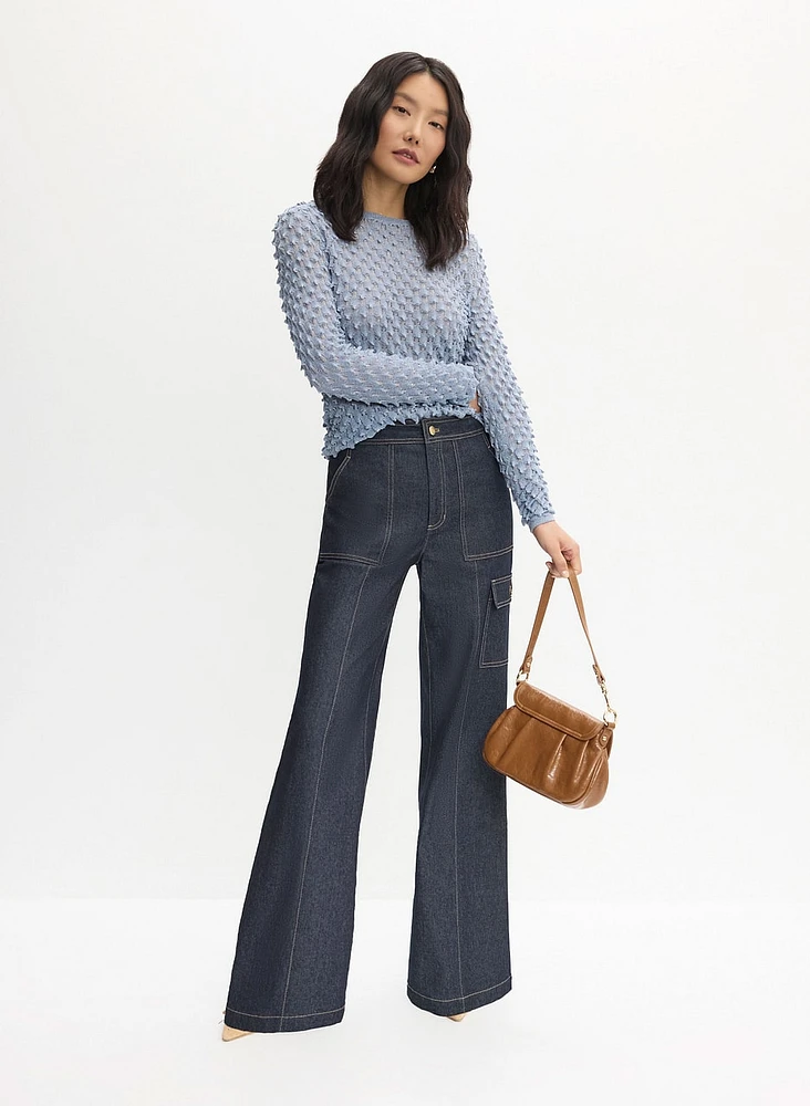 Bubble Knit Detail Sweater & Wide Leg Cargo Jeans