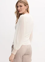 Lace Cuff Crew Neck Top