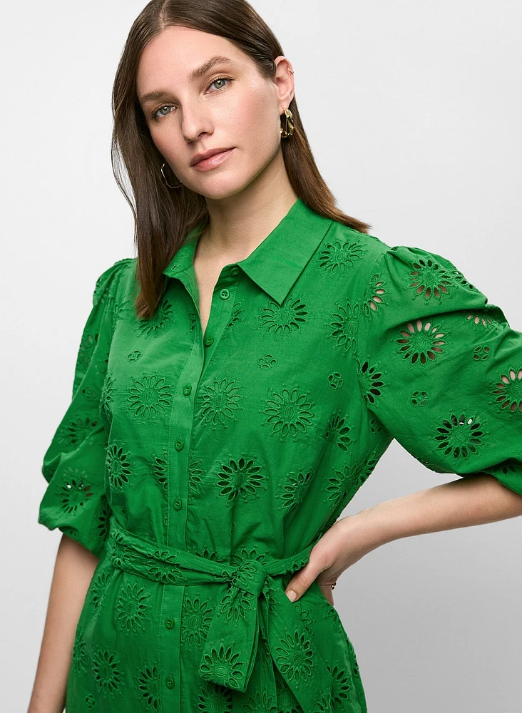 Eyelet Embroidered Shirt Dress