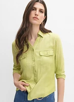 Linen-Blend Crosshatch Detail Blouse