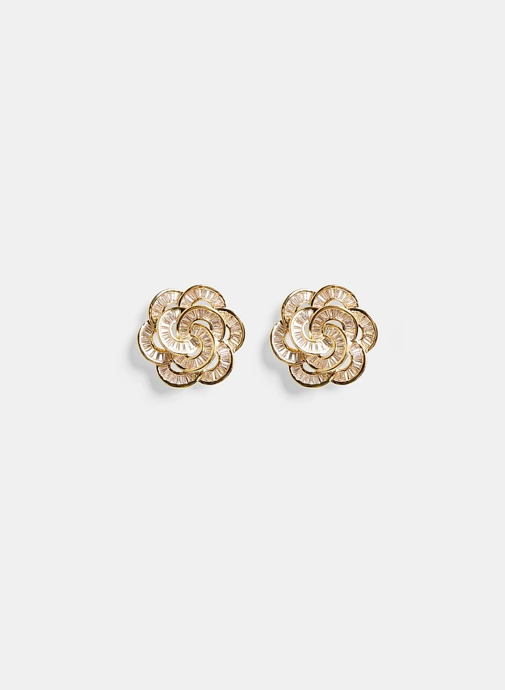 Baguette Flower Button Earrings