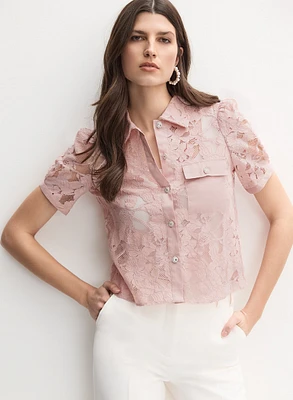 Pearl Button Lace Blouse