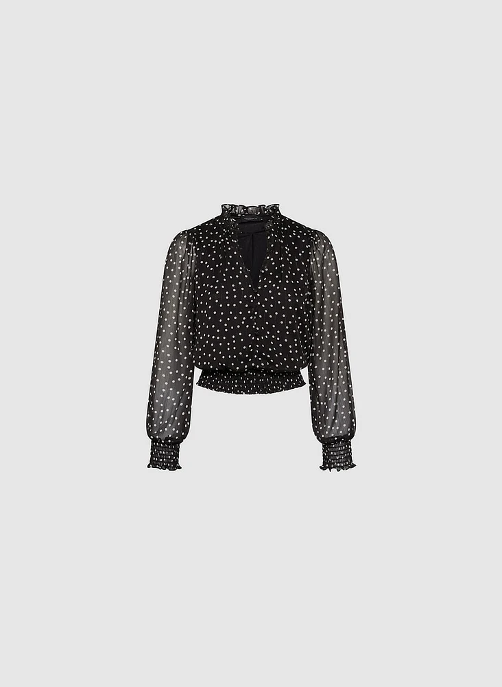 Blouse à pois taille froncée