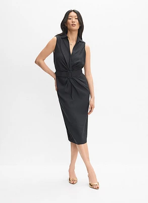 Belted Stretch-Linen Dress