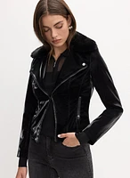 Joseph Ribkoff - Faux Fur Collar Vegan Leather Jacket