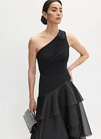 One Shoulder Organza Tiered Gown