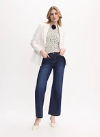 Crepe Peaked Lapel Jacket & Double Button Jeans