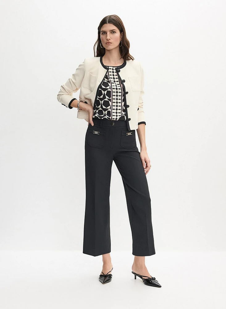 Contrast Trim Jacket & Hardware Detail Culotte Pants