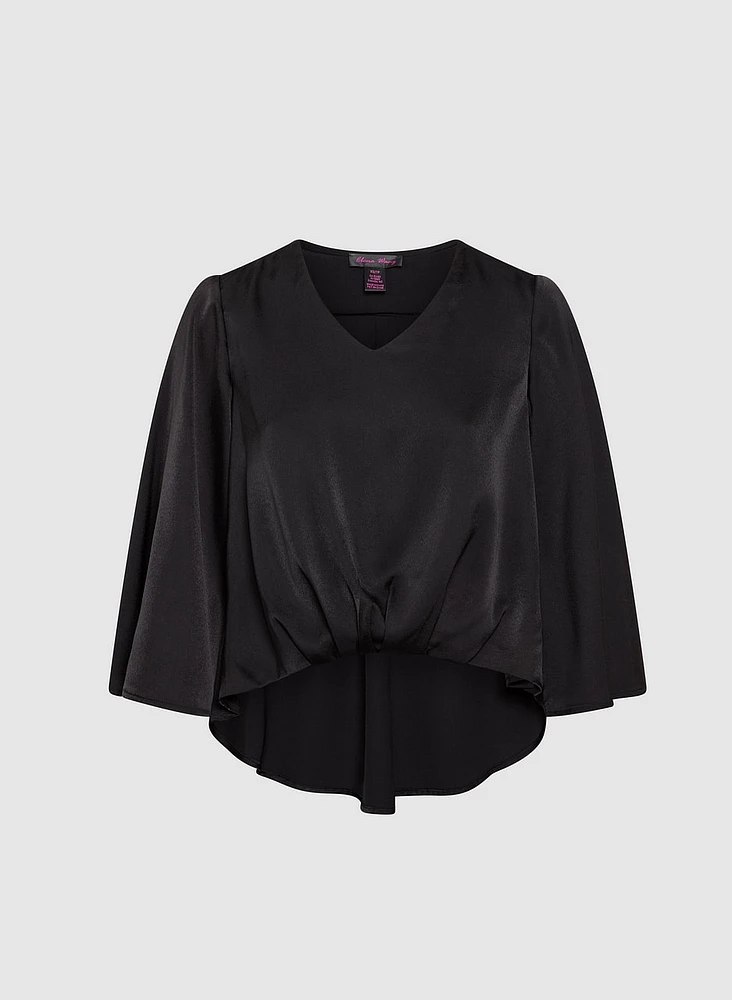 Satin Flare Sleeve Blouse