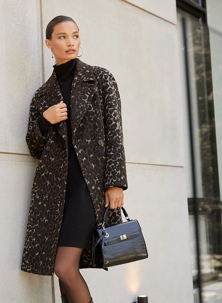 Leopard Print Wool-Blend Coat