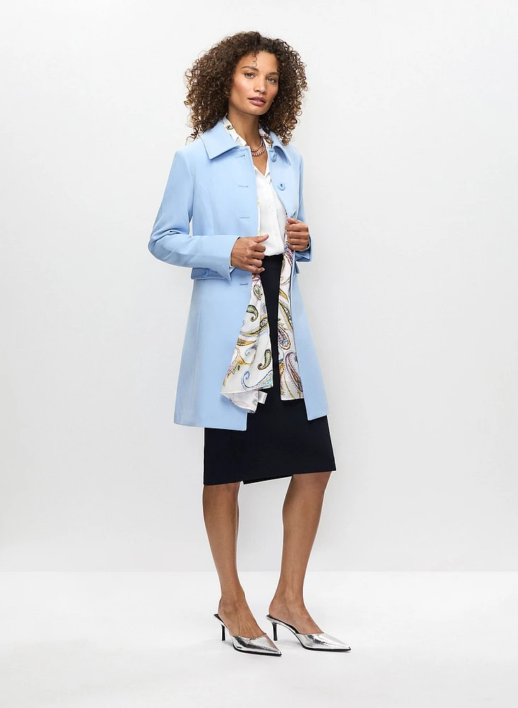 Button Front Tricotine Trench Coat