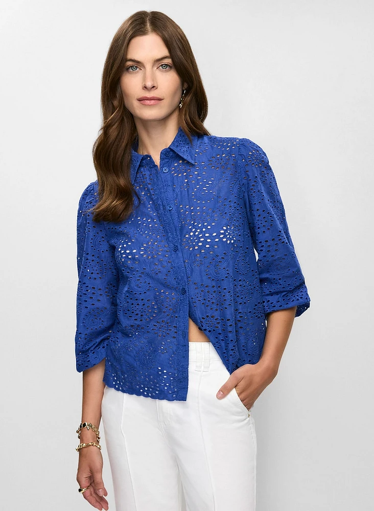 Button-Down Eyelet Blouse