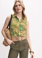 Palm Print Sleeveless Blouse