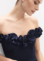 Satin Rosette Appliqué Dress