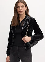 Joseph Ribkoff - Faux Fur Collar Vegan Leather Jacket