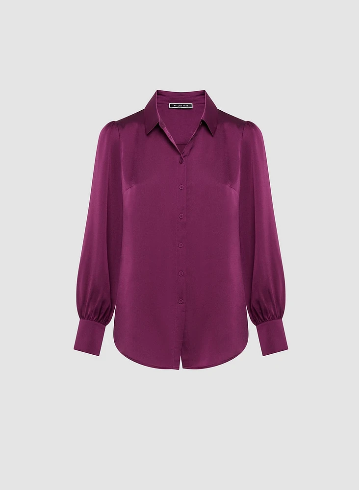 Button Front Satin Blouse