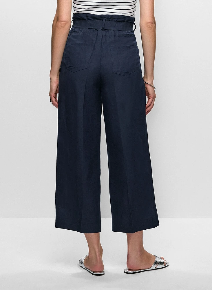 Linen-Blend Cropped Pants