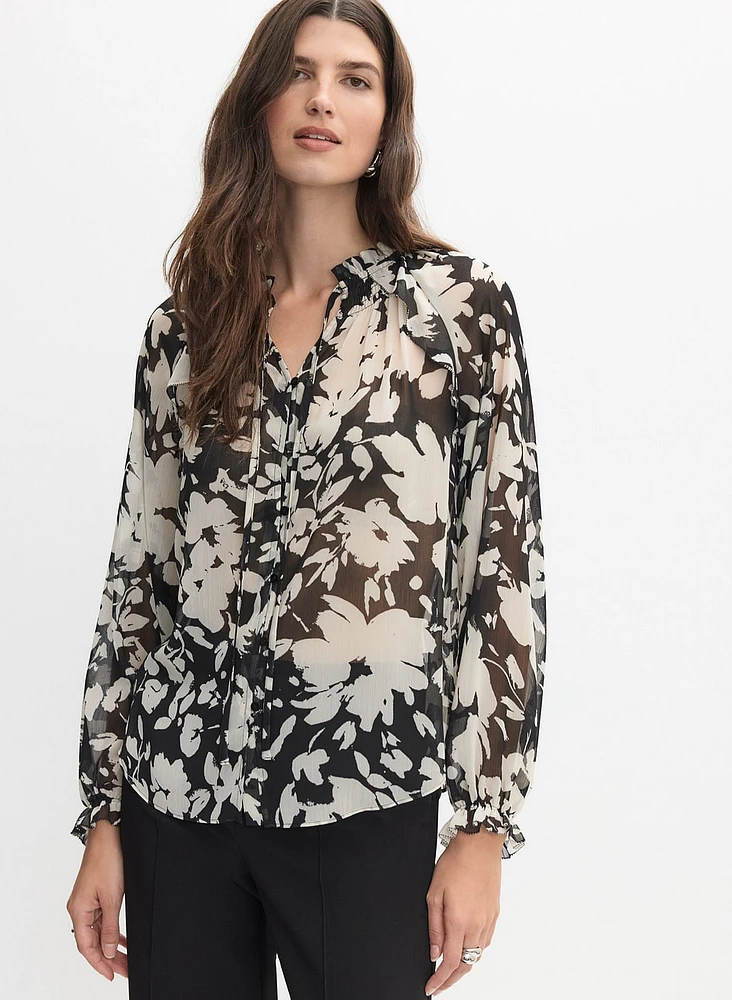 Floral Frill Neck Blouse