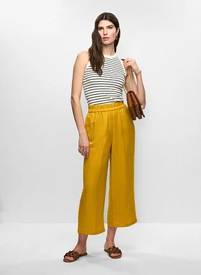 Striped Rib-Knit Tank Top & Pull-On Linen-Blend Culotte Pants