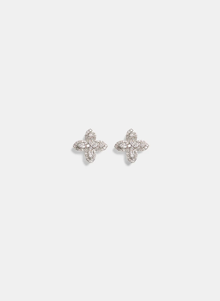 Crystal Clover Pearl Back Earrings