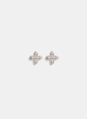 Crystal Clover Pearl Back Earrings