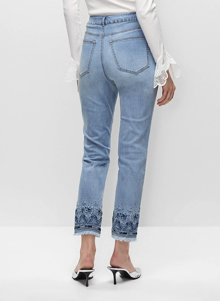 Embroidered Hem Cropped Jeans