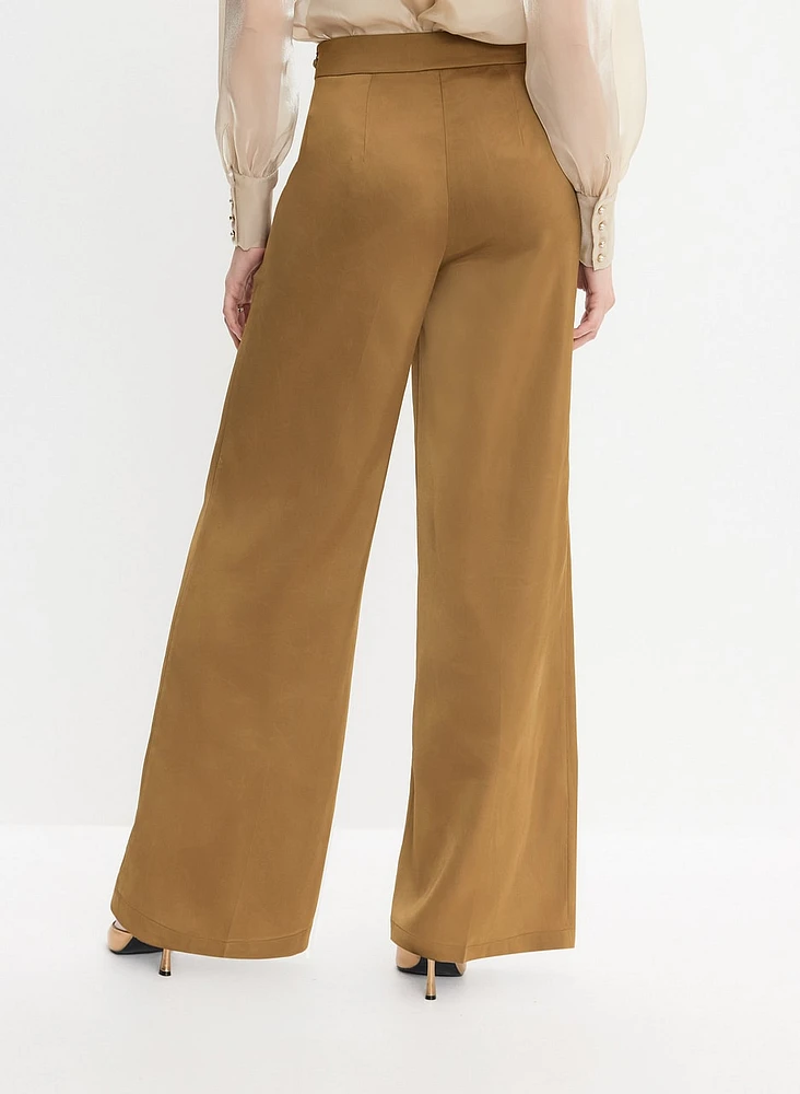 Chain Trim Satin Wide-Leg Pants