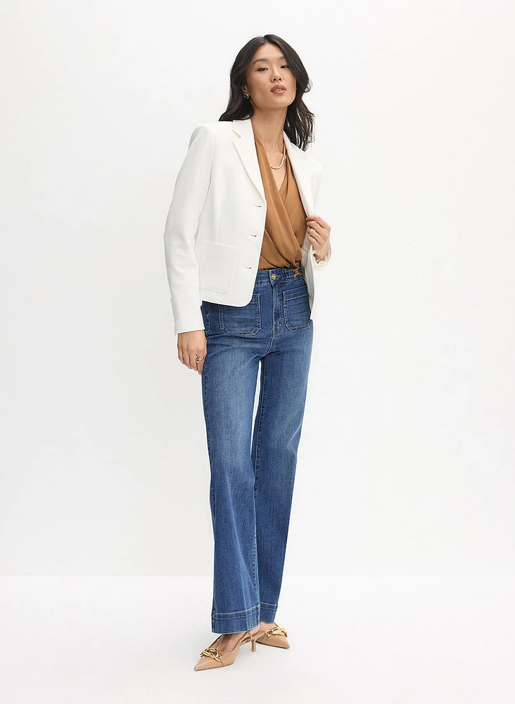 Rounded Hem Jacket & Flare-Leg Jeans