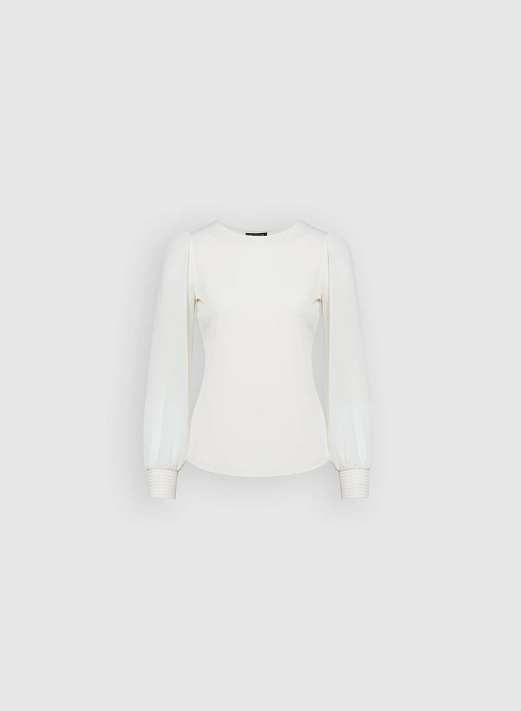 Lace Cuff Crew Neck Top