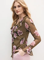 Rose Print Flounce Top