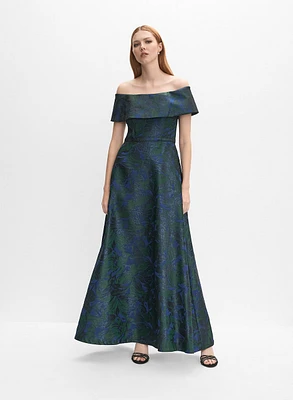Floral Jacquard Off-Shoulder Dress